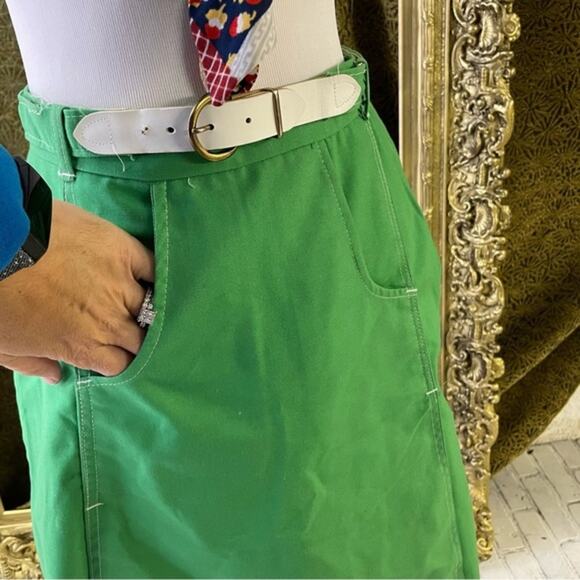 Vintage Green Skort Skirt Shorts 1970 Size 12 Retro Mid Mod 1960 White Belt - Picture 7 of 11